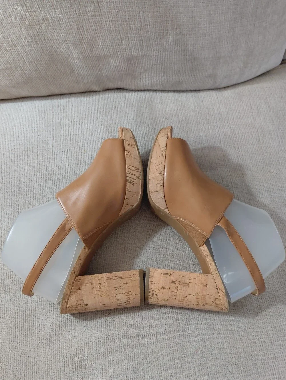 Naturalizer Tan Cork Platform Peep-Toe Block Heel Sandals Size 9.6